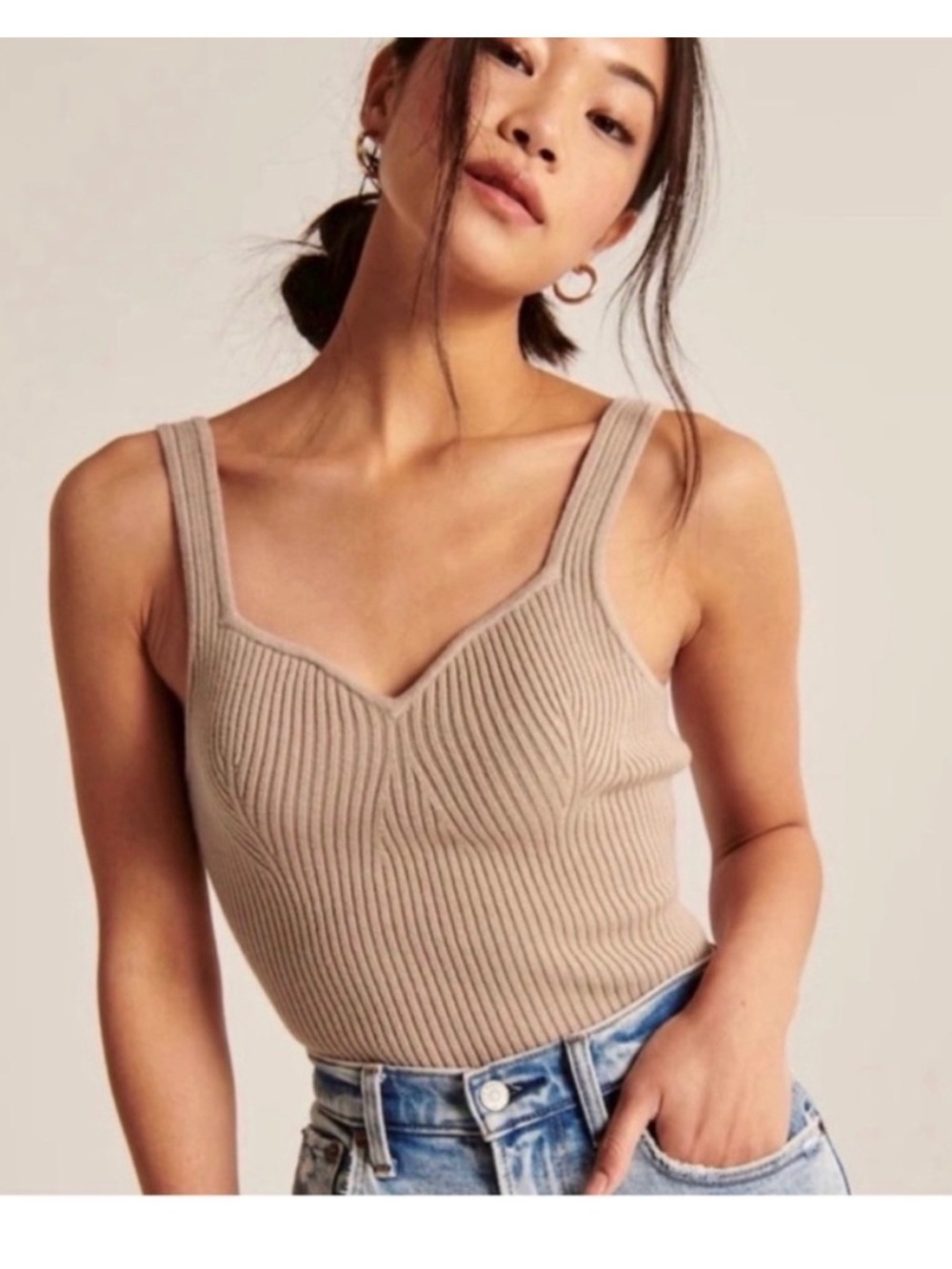 Abercrombie & Fitch Beige Ribbed sweetheart Neck Tank